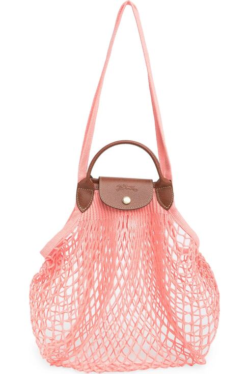 Longchamp Handbags - Longchamp Le Pliage Filet Mesh Knit Shoulder Bag in Blush